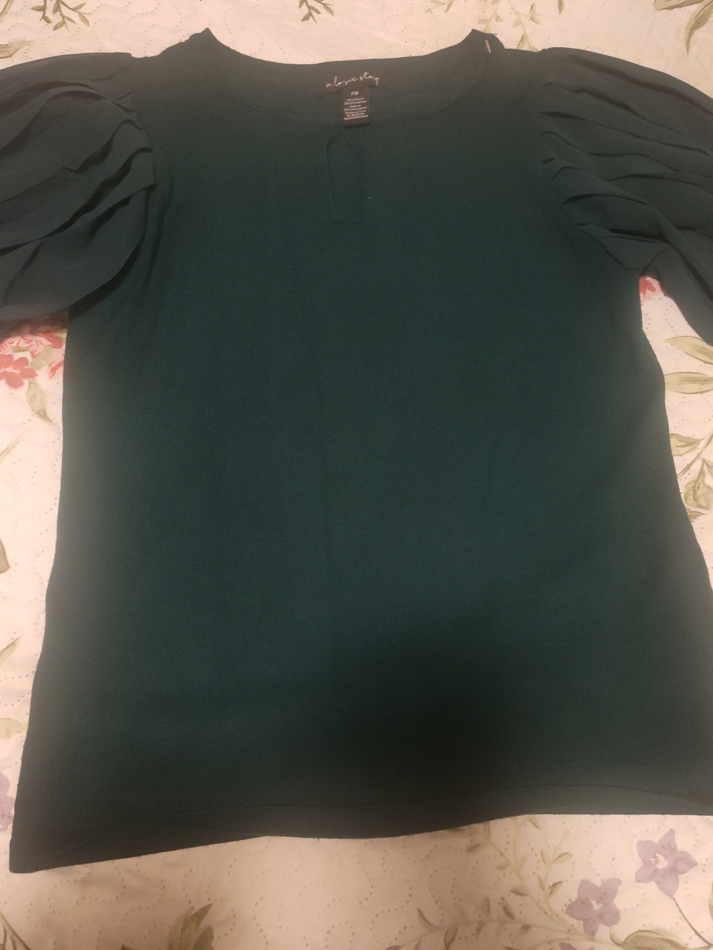 Ray-Ban Dark Green Puff Sleeve Short Sleeve Top